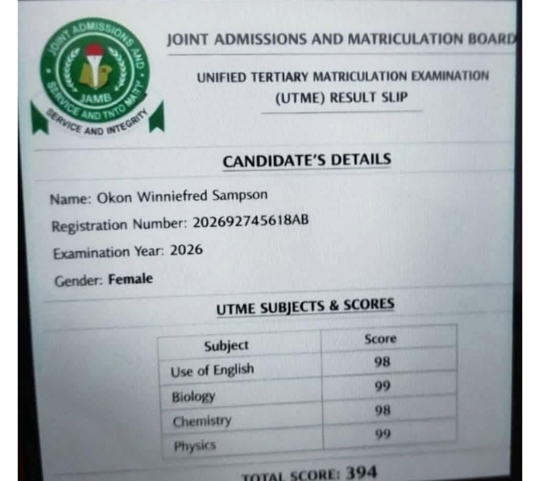 JAMB dismisses viral 394 UTME result of C'River candidate as fake