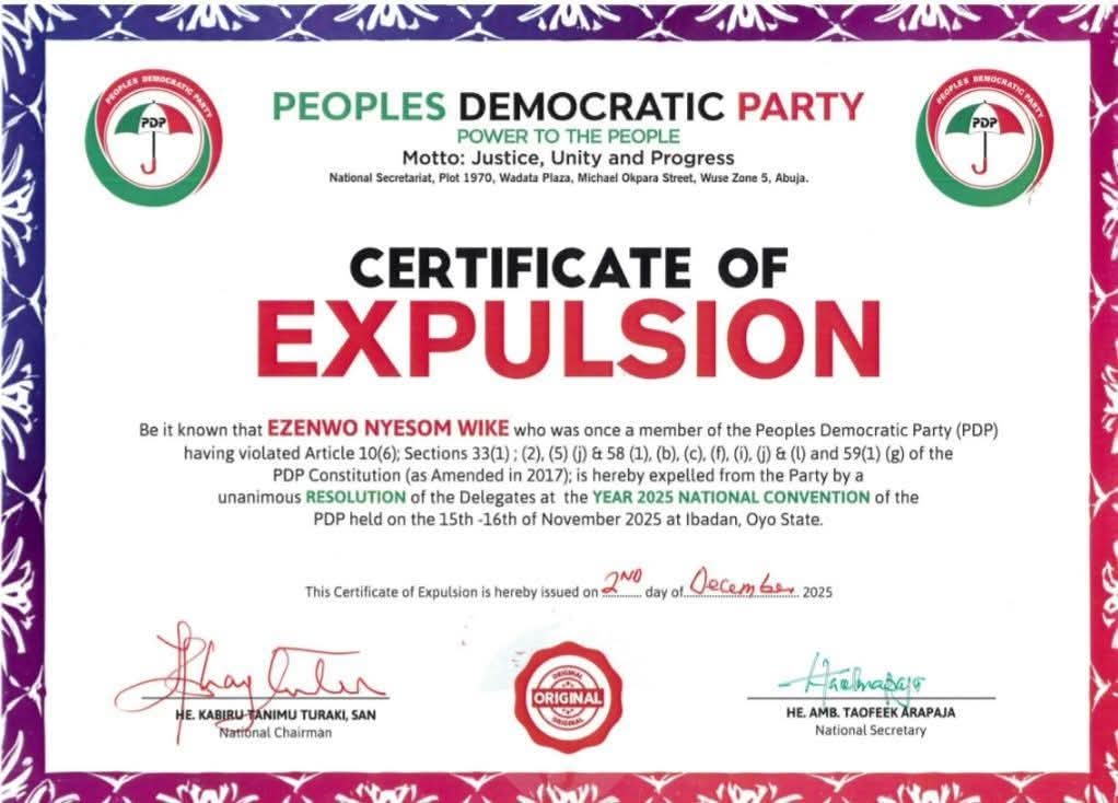 Turaki-led PDP issues certificates of Expulsion to Wike, Fayose, Others